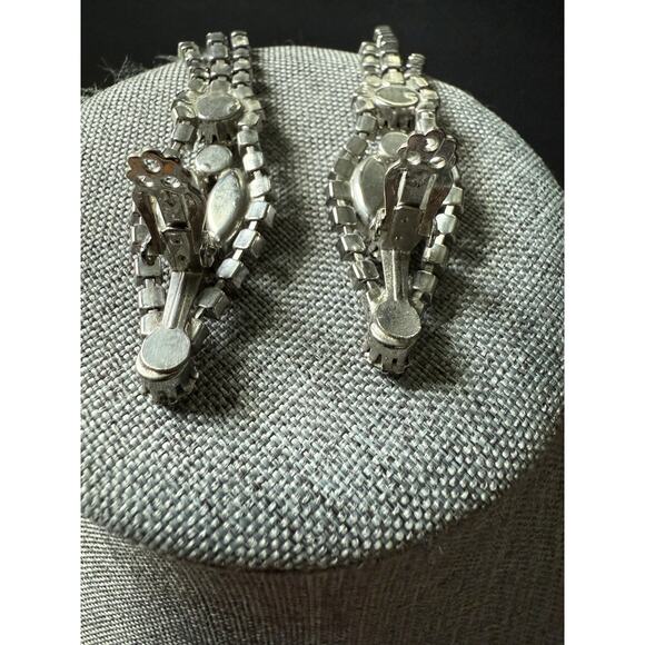 Vintage Rhinestone Earring Dangle Drop Chandelier Clear Hanging Pierced Formal - Picture 3 of 4